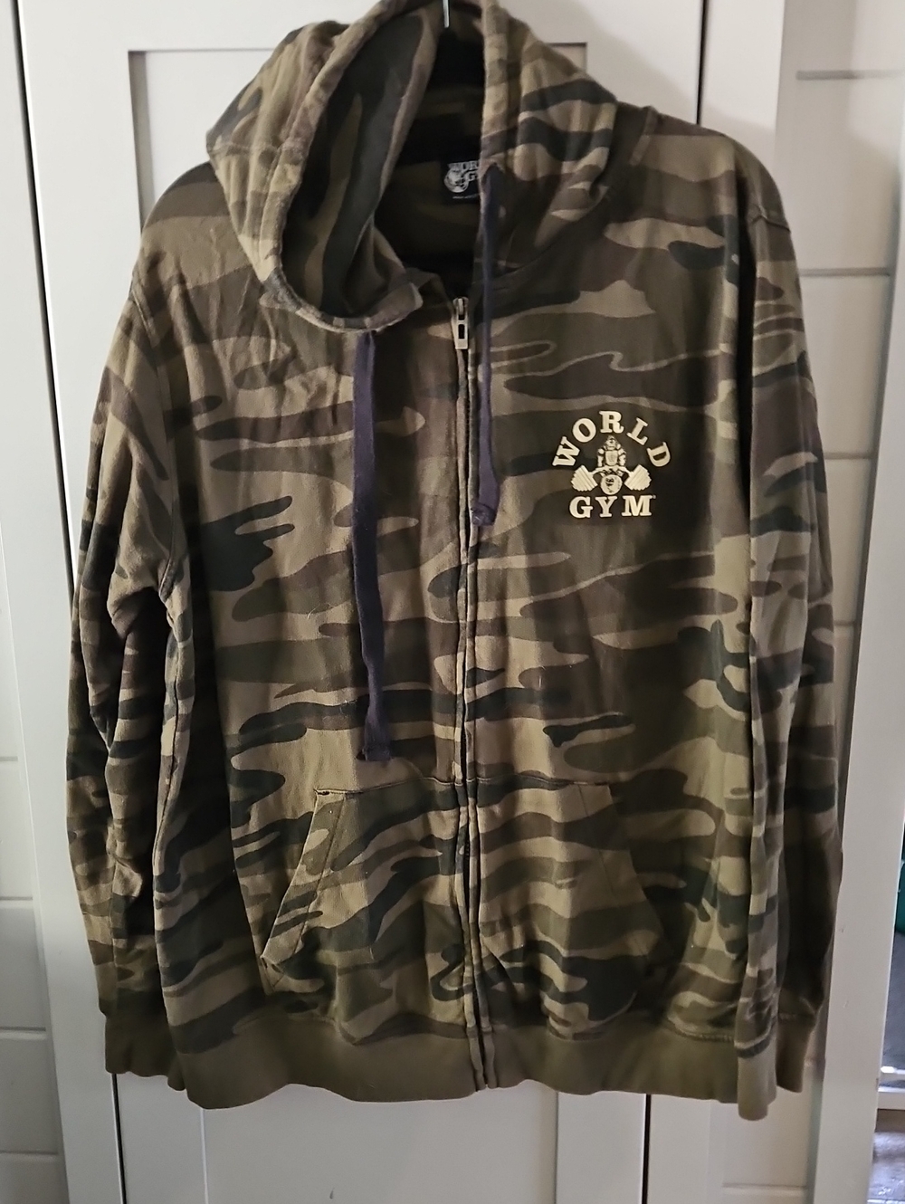 Vintage World Gym Camo Zip-Up Hoodie Jacket - Olive, Dark Green, Brown SzXL